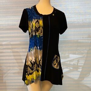 Black and Blue Patterned Women's Top